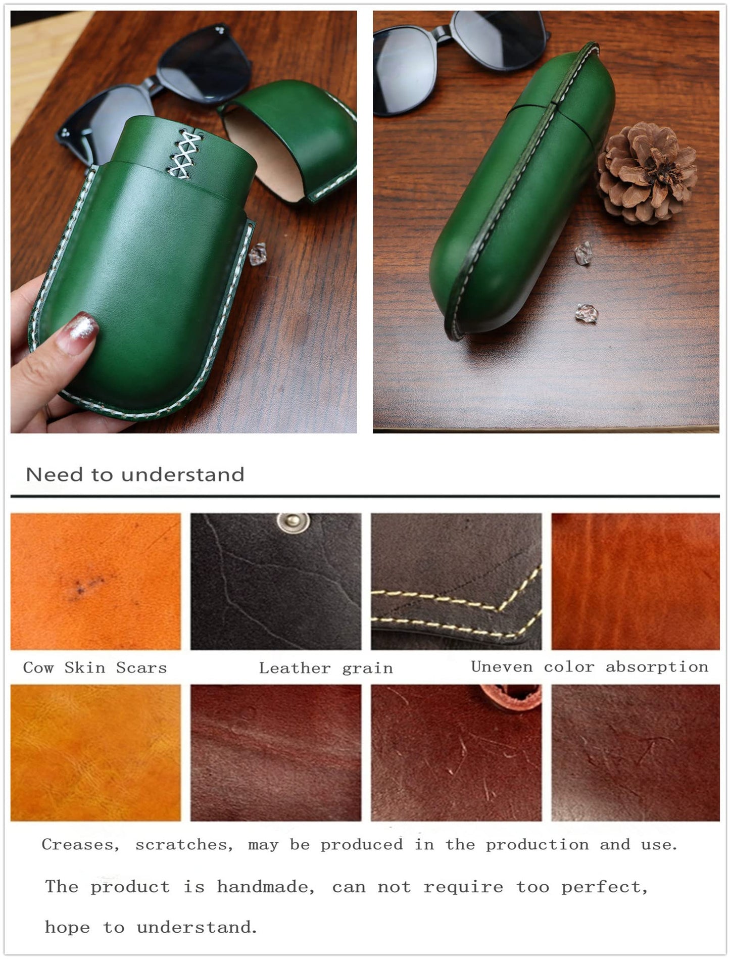 Fanyixuan Leather Glasses Case Cowhide Vintage Men And Women Nearsighted Glasses Sunglasses Travel Anti-Crush Storage Box (Green)