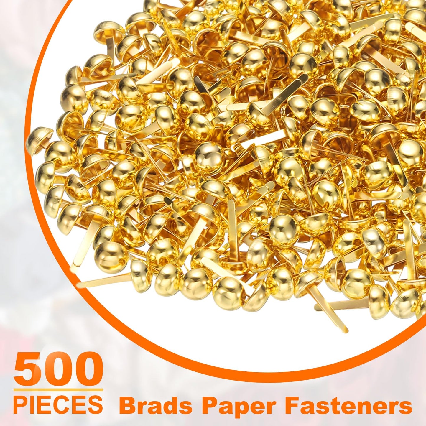 HARFINGTON 500pcs Brads Paper Fasteners, 8mm x 17mm Metal Paper Crafts Brads, Small Round Brass Split Pins for Children Crafting Decorative Scrapbooking DIY, Gold