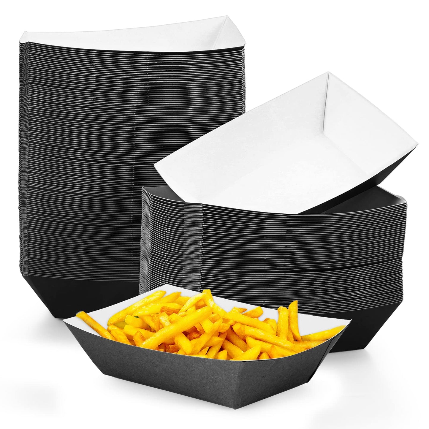 Yinkin 100 Pcs 2lb Paper Food Trays Boat 2lb Disposable Nacho Trays Kraft Paper Boat for Tacos Concession Easter Graduation Birthday Wedding Christmas Halloween Valentine Party Supplies(Black)