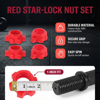 4pcs Dumbbell Hex Nut Plastic Screw for Barbell Dumbbell Collars 1 Inch for Dumbell Weight Lifting Fitness Training Red