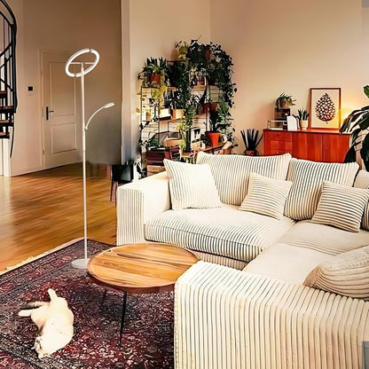 FIMEI Split Floor Lamp Modern LED Rotatable Floor Lamp with Reading Light, Eye-Protection Reading Standing Lamp with Stepless Dimming and 3000K-6000K Color, Separately Rotatable Design, White
