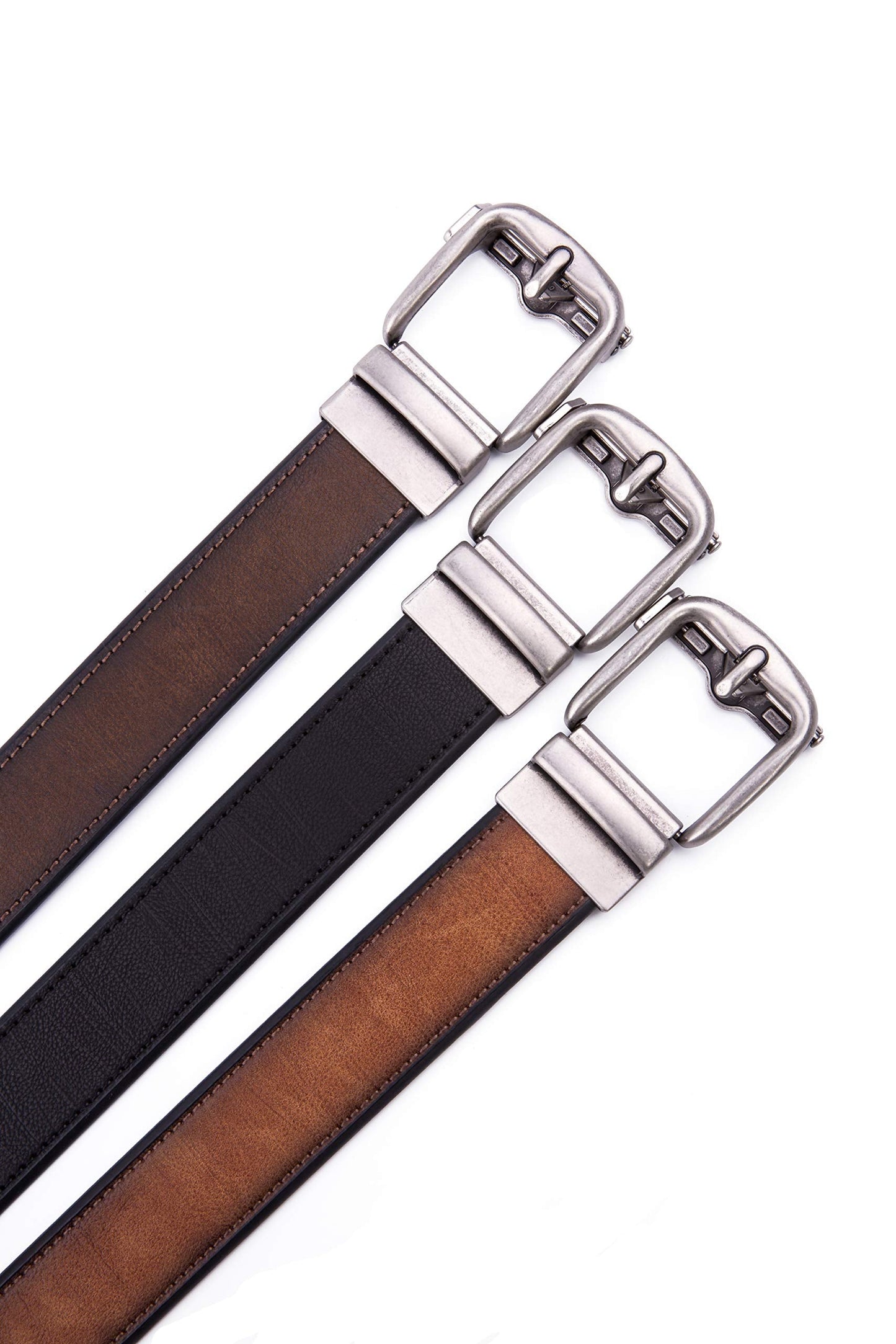 Fabio Valenti Men's Synthetic Leather Ratchet Dress Belt with Automatic Buckle, Adjustiable Sizes, Handmade, All leather Strap(2073,Black,44/46)