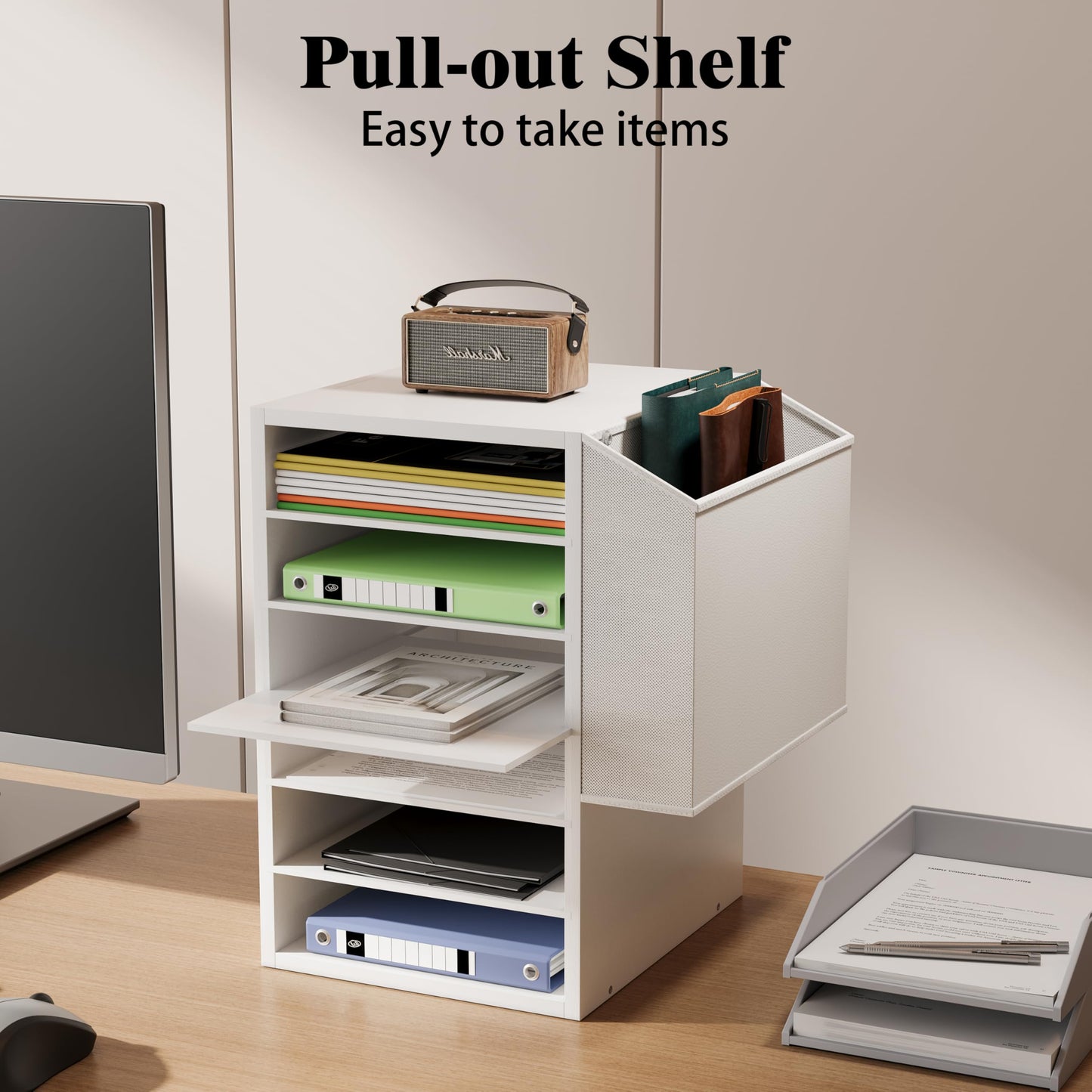 Unionly, 6 Tier Adjustable Countertop Mail Sorter, Mailboxes With Name Slots, Literature Organization Paper Storage Slot, Office Desk File Organizer, Wooden Desktop Mailbox for Classroom, White