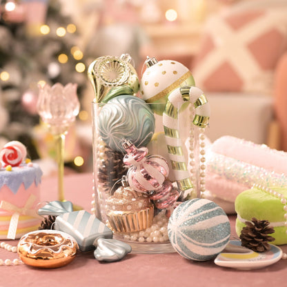 Valery Madelyn Christmas Ball Ornaments Set, 80ct Candyland Macaron Pastel Shatterproof Christmas Tree Decorations, Variety Decorative Hanging Ornaments Bulk for Xmas Holiday Party Decor