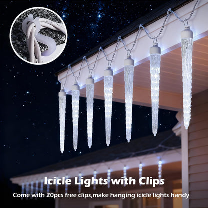 beatineon Icicle Lights for Outside,20ft 480 LEDs Crystal Meteor Shower Icicle Lights,Waterproof Plug in Hanging Icicle Christmas Lights for Christmas Garden Tree Decor