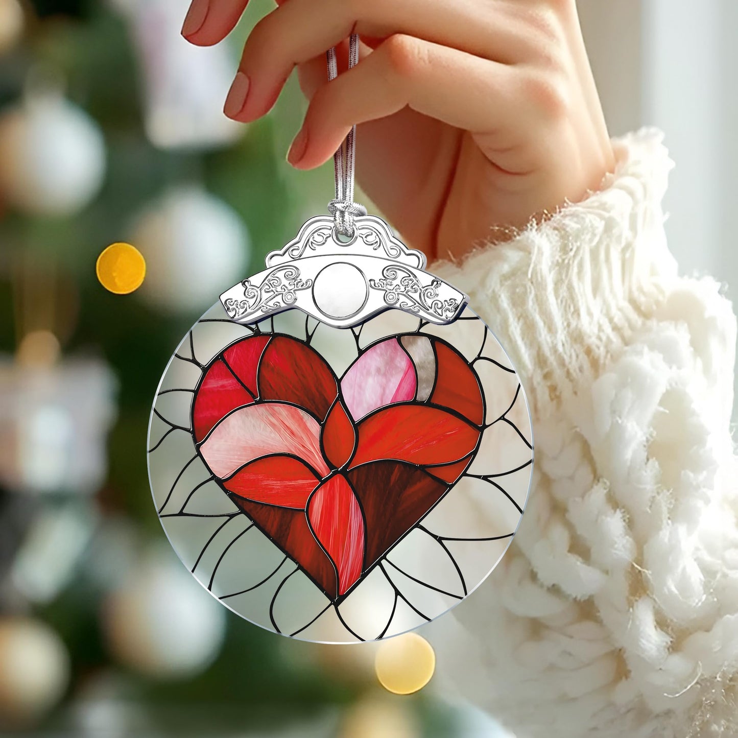 Valentine Heart Stained Glass Ornament, Christmas Ornament – Christmas Tree Decor, Holiday Decor, Stocking Stuffer, Gift Idea, Valentine's Day Gift, Gifts for Girlfriend, Lover, Couple, Wife