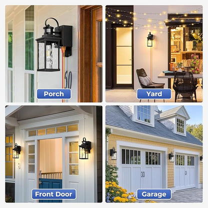 Outdoor Wall Sconce Lights with GFCI Outlet, Modern Black Gold Trim Motion Sensor Outdoor Garage Lights Wall Mount Sconce Lantern, Die-cast Aluminum Exterior Lighting Fixtures for House, Porch