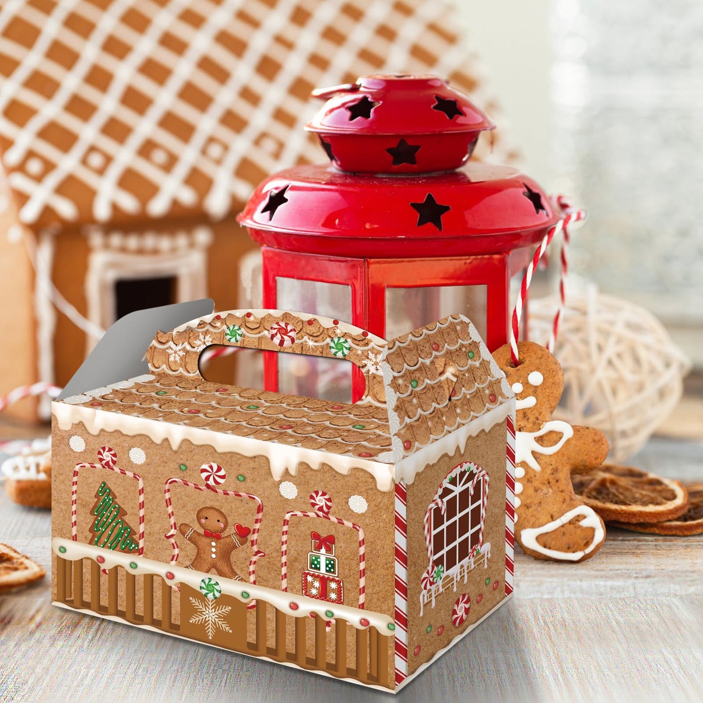 FRIDAY NIGHT 24 Pcs Christmas Treat Boxes Gingerbread House Cardboard Cookie Goody Gable Candy Bags Xmas Cupcake Goodie Box