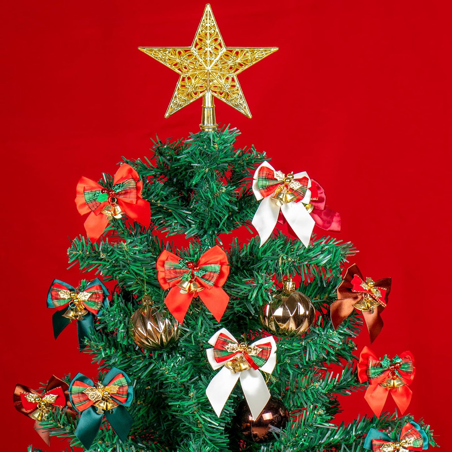 Voeveca 20 Pack Christmas Bows, Bowknot Wreath Bow with Jingle Bells for Christmas Garland Tree, Crafts, Wrapping, Wreath Xmas Hanging Ornaments Decor (20, Red)