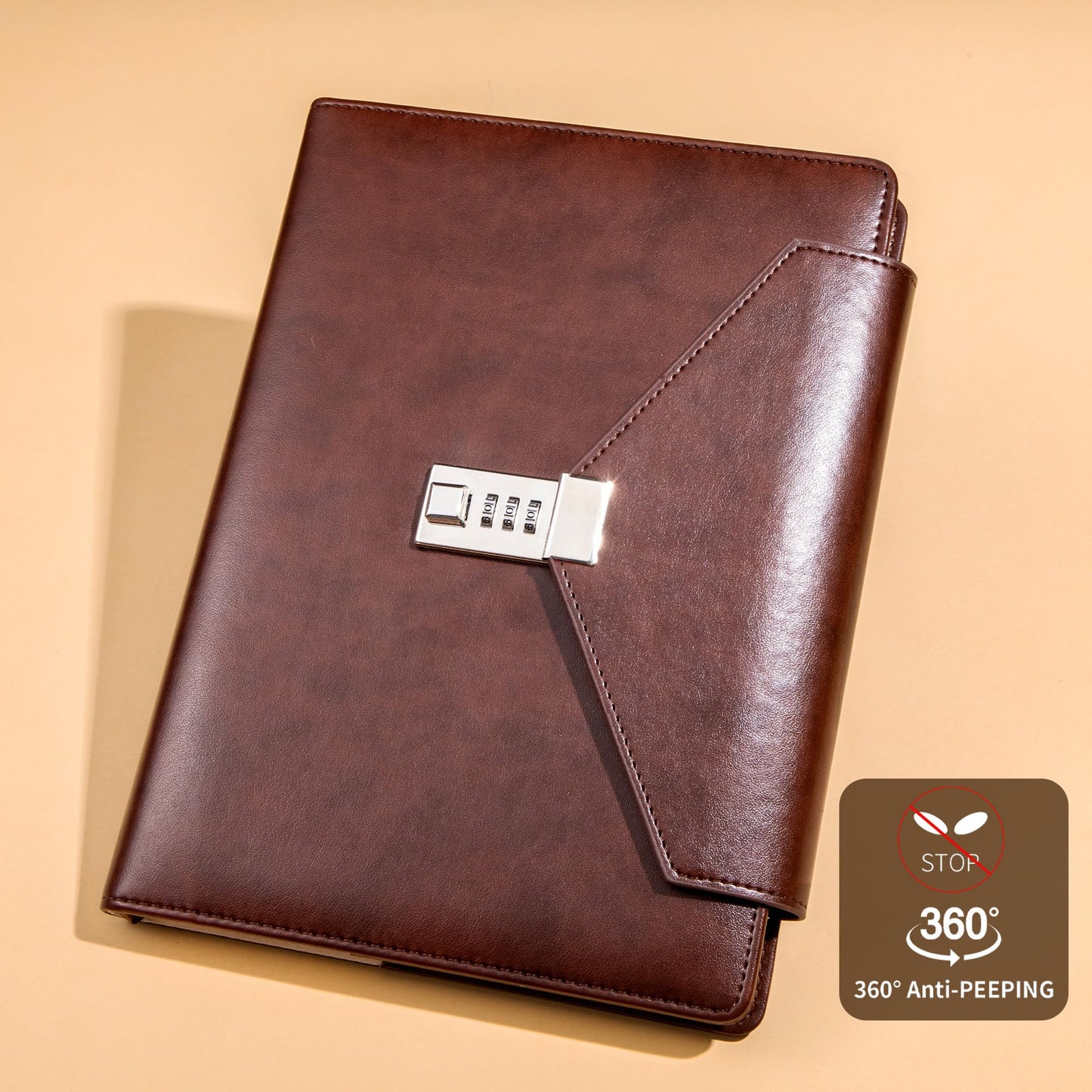 CAGIE Large Notebook Diary with Lock, 7.5 x 10 Inch Leather Journal with Lock for Writing, 220 Pages Women Men Hardcover Lock Diary Password Protected Notebook with Pen & Gift Box