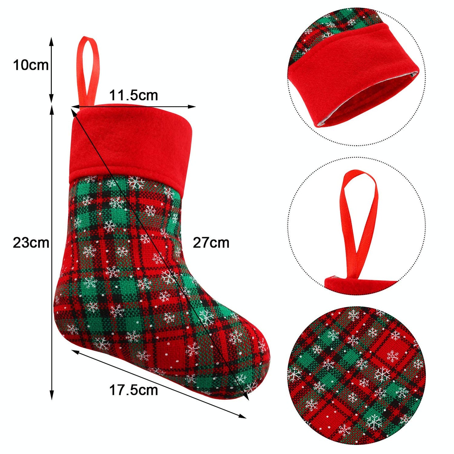 Syhood 24 Pcs 9 Inch Christmas Mini Stockings Plaid Snowflake Christmas Hanging Stocking for Xmas Party Decorations