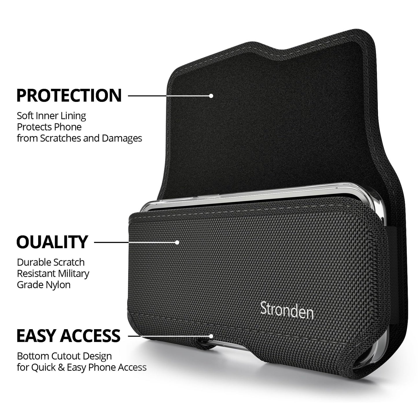 Stronden Magnetic Closure Holster for iPhone 17 Pro, 17e, 17, 16 Pro, 16, 16e, 15, 15 Pro, 14, 14 Pro, 13, 13 Pro, 12, 12 Pro - Military Grade Nylon Pouch with Metal Belt Clip & Loop (Fits Slim Case)