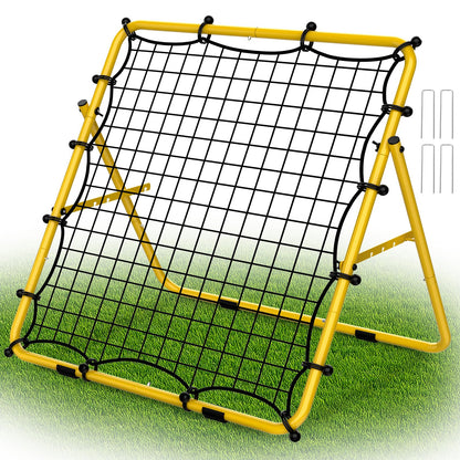 LIANTRAL Baseball Rebounder Net, Adjustable Bounce Back Trainer for Soccer, Volleyball, Softball, Portable Folding Rebounder for Passing & Shooting Practice, Volleyball Rebound Net for Kids, Yellow