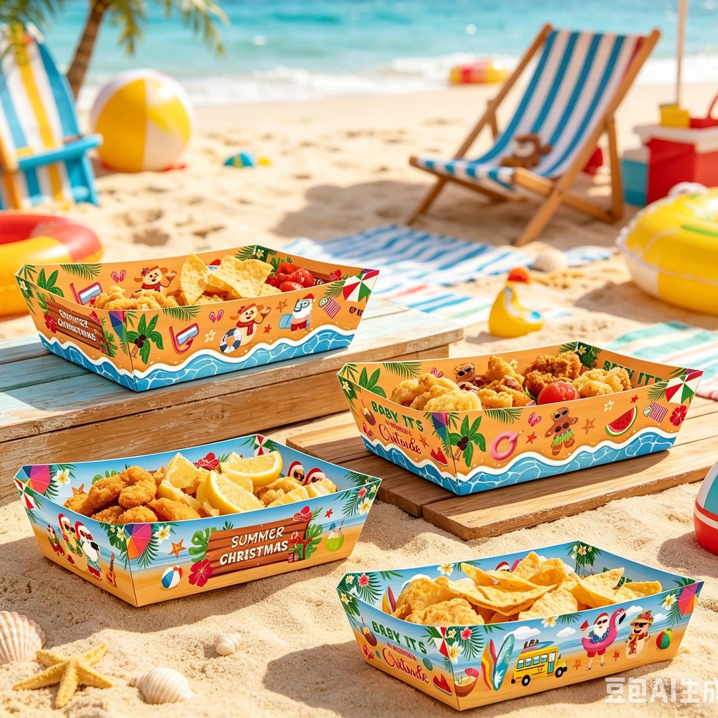 NOVBAUB 24PCS July Christmas Snack Bowl - Paper Summer Christmas Party Decorations Supplies for Barn Bash Summer Santa in July Beach Themed Serving Tray Tableware Carnival Decor