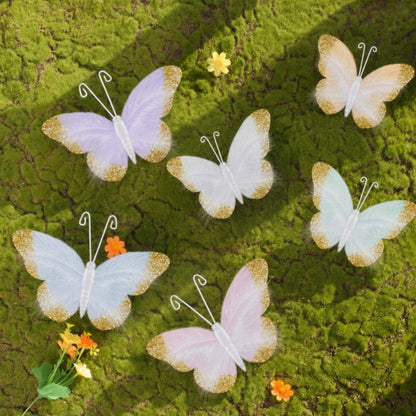Ferrochef 24 Pcs Pastel Feather 3D Butterfly Wall Stickers Glitter Butterfly Wall Art Mural Stickers Removable Decals Decor for Wedding Party Birtyday Flower Bouquet Nursery Bedroom Cake Home Decor