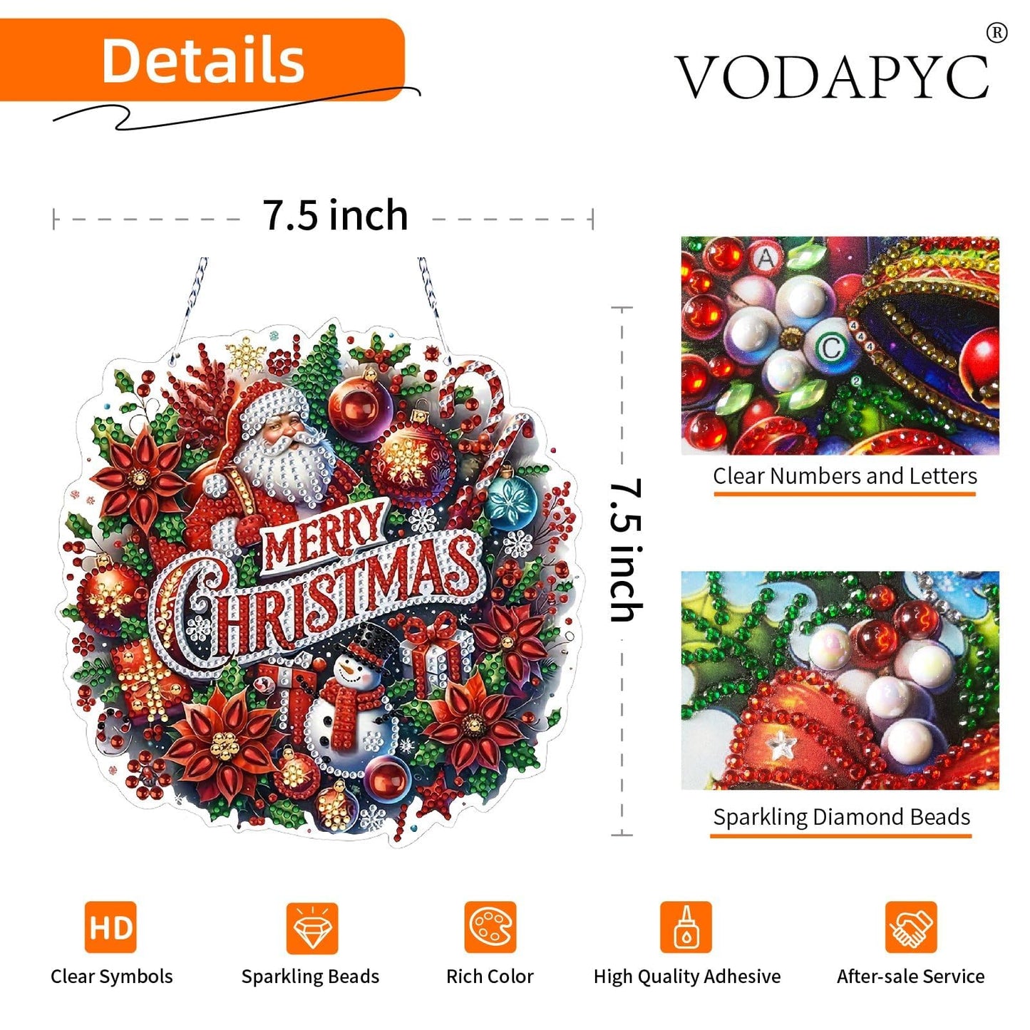VODAPYC Christmas Santa Diamond Art Hanging Kit for Adults, DIY Double Sided Special Shaped Diamonds Art Window Pendant Ornament for Home Decor(Santa Wreath-2)