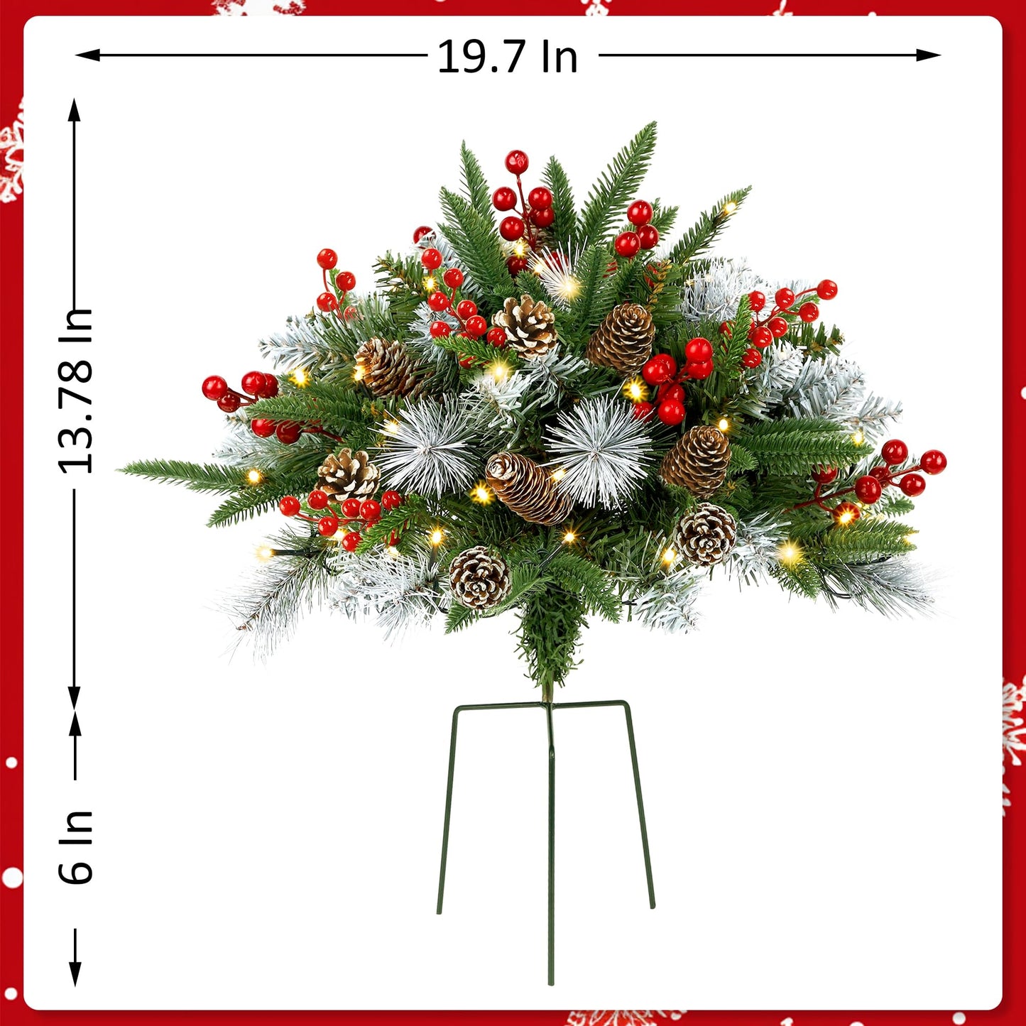 Teoytm Outdoor Urn Filler, Set of 2 Lighted Outdoor Christmas Tree, Battery Operated Christmas Porch Decorations for Driveway, Yard, Garden, Flower Beds