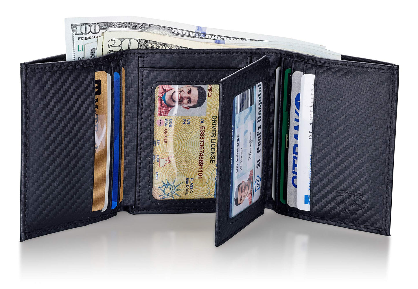 Stealth Mode Trifold Wallet for Men RFID Blocking – Genuine Napa Leather Extra Capacity Mens Wallet, 11 Card Slots, 3 ID Windows, Flip Out ID Holder, Large Tri Fold Leather Wallet for Men - Gift Ready