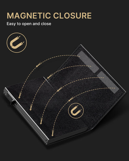 typecase Mens Wallet Card Holder: Pop Up Aluminum Case, Genuine Leather, Smart, RFID Blocking, Slim, Minimalist, Front Pocket - 9-14 Card Capacity | ID Window | Cash Slot - Oil Wax Black