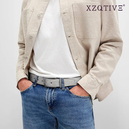 XZQTIVE Mens Suede Belt - 1 3/8" Genuine Leather Dress Belt for Jeans Dress Handmade Classic Every Day Belt, Gray (Fit Pant 31"-35")