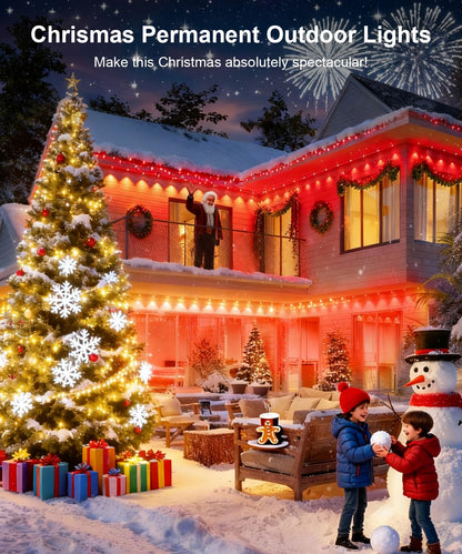 Nexillumi 400ft Permanent Outdoor Lights for House, 2025 New Smart RGB Christmas Lights Outdoor with APP Remote Control, IP67 Waterproof Eternity Eaves Lighting for Christmas Decorations