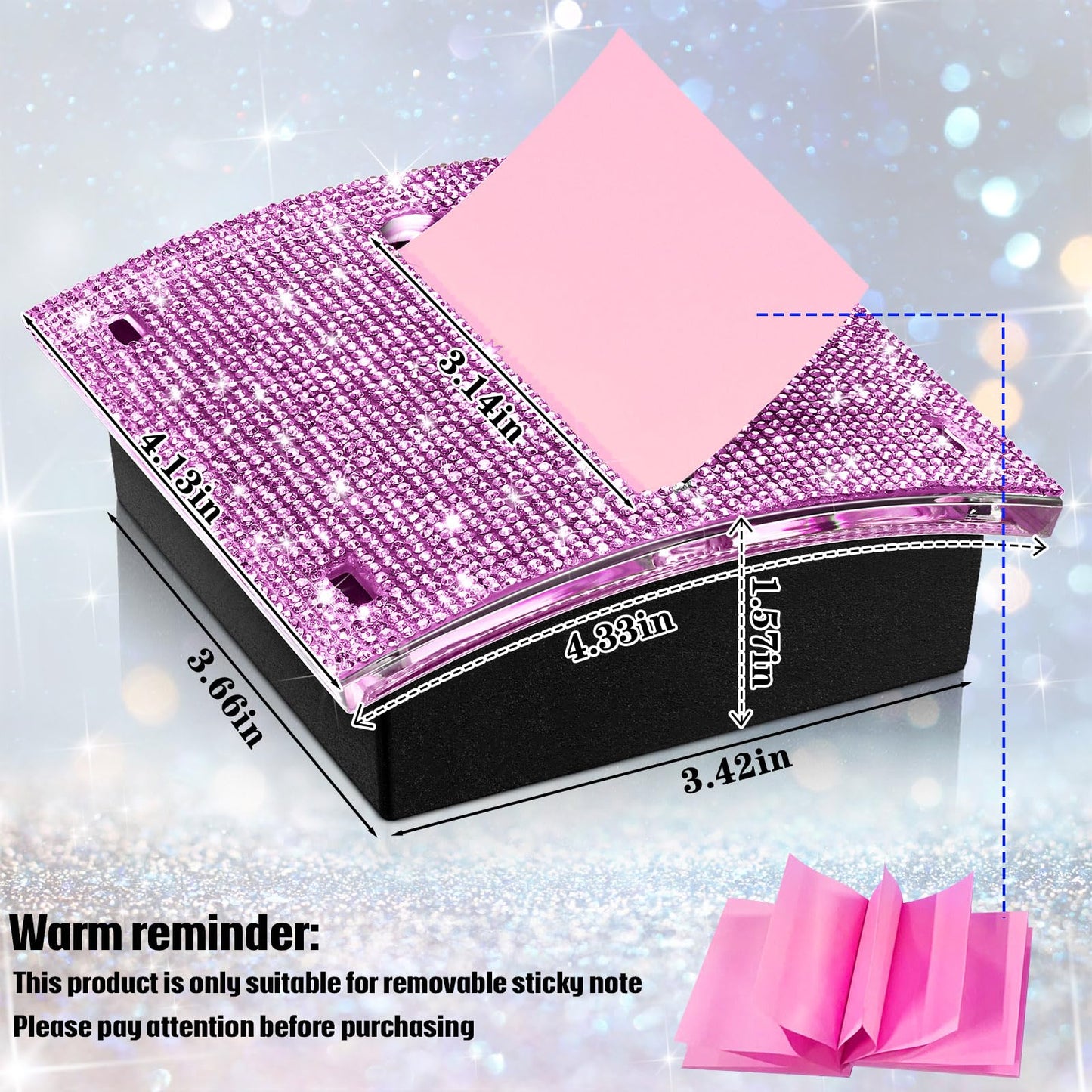 Eersida Rhinestone Self Stick Note Pad Holders 4 x 4 Inches Purple Cute Note Holder Sticky Dispenser Bling Memo Stick Dispenser for Office Employee Coworkers Gifts Home Desk Supplies