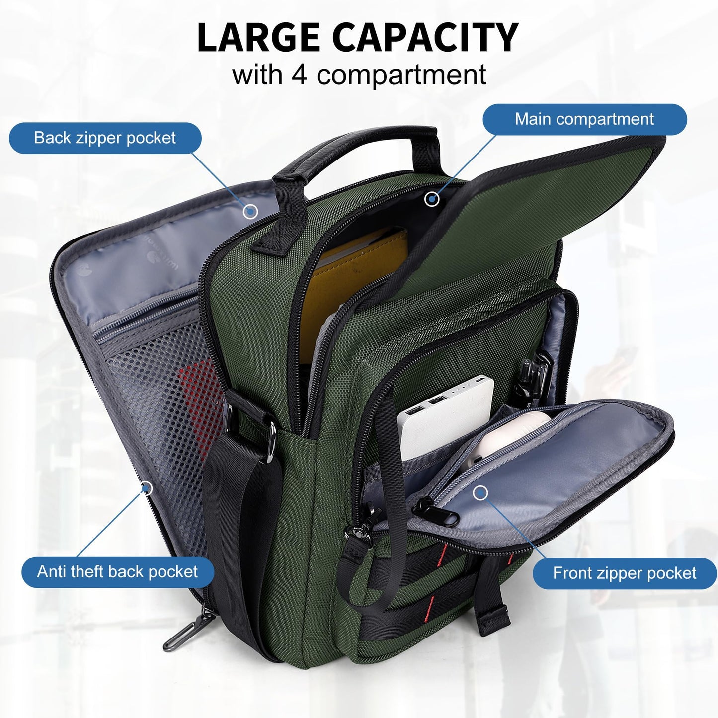 WITZMAN Crossbody Bag for Men Casual Messenger Bag Satchel Nylon Shoulder Bag Lightweight Man Purse for Work Travel（B708 Army Green）