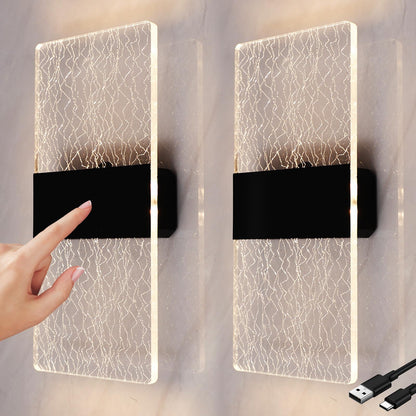 Liyabber LED Touch Control Wall Lamp, Modern Indoor Light with Switch, USB Rechargeable Battery Light, Magnetic Installation, Wireless Black Sconces Lighting 3000K Brightness Adjustable 2 Pack