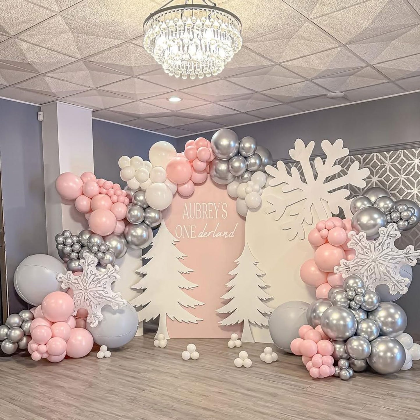 Pink White Silver Balloons Arch Kit, 154pcs Pink Winter Wonderland Balloons Garland Kit for Girls Princess Snowflake Theme Wedding Baby Shower Birthday Christmas Party Decorations