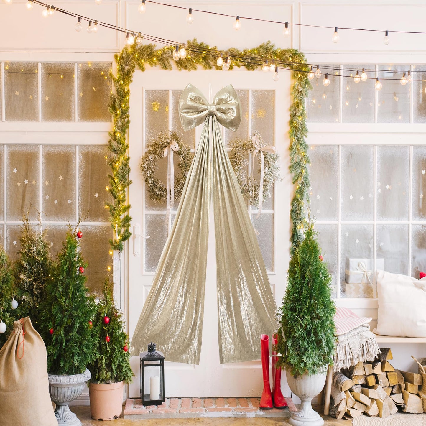 Hismir Christmas Tree Topper Bow，67x16 Inch Extra Large Room Decor Ribbon Bow for Wedding Engagement Birthday Party，Giant Xmas Bow Decorations for Home Wreath Door Wall(Champagne Gold)