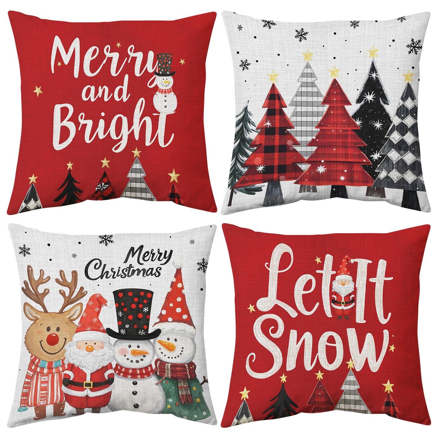 UPOFFICIS Christmas Pillow Covers 18x18 inch Set of 4, Christmas Decorations Cushion Covers, Xmas Pillow Covers, Pillowcases Throw Pillow Covers for Sofa Couch Home Decor