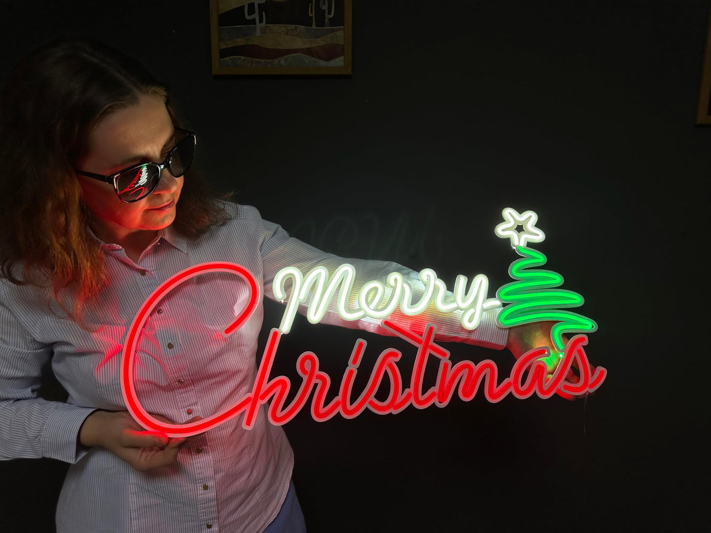 BONPERLA Merry Christmas Decor, Christmas Wall Art, Neon Metal Wall Art, Hanging Lighted Merry Christmas Decor, Neon Wall Sign, Home Office Hotel Pub Bar Cafe Wall Decor (Without Remote Control)