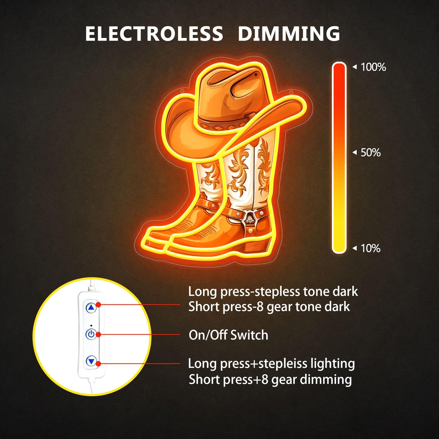 ZLOOREE Cowboy Boot with Hat Neon Signs for Wall Decor, Western Cowboy LED Sign Light Up, Dimmable Neon Light for Game Room Man Cave Bedroom Bar Party Birthday Gifts