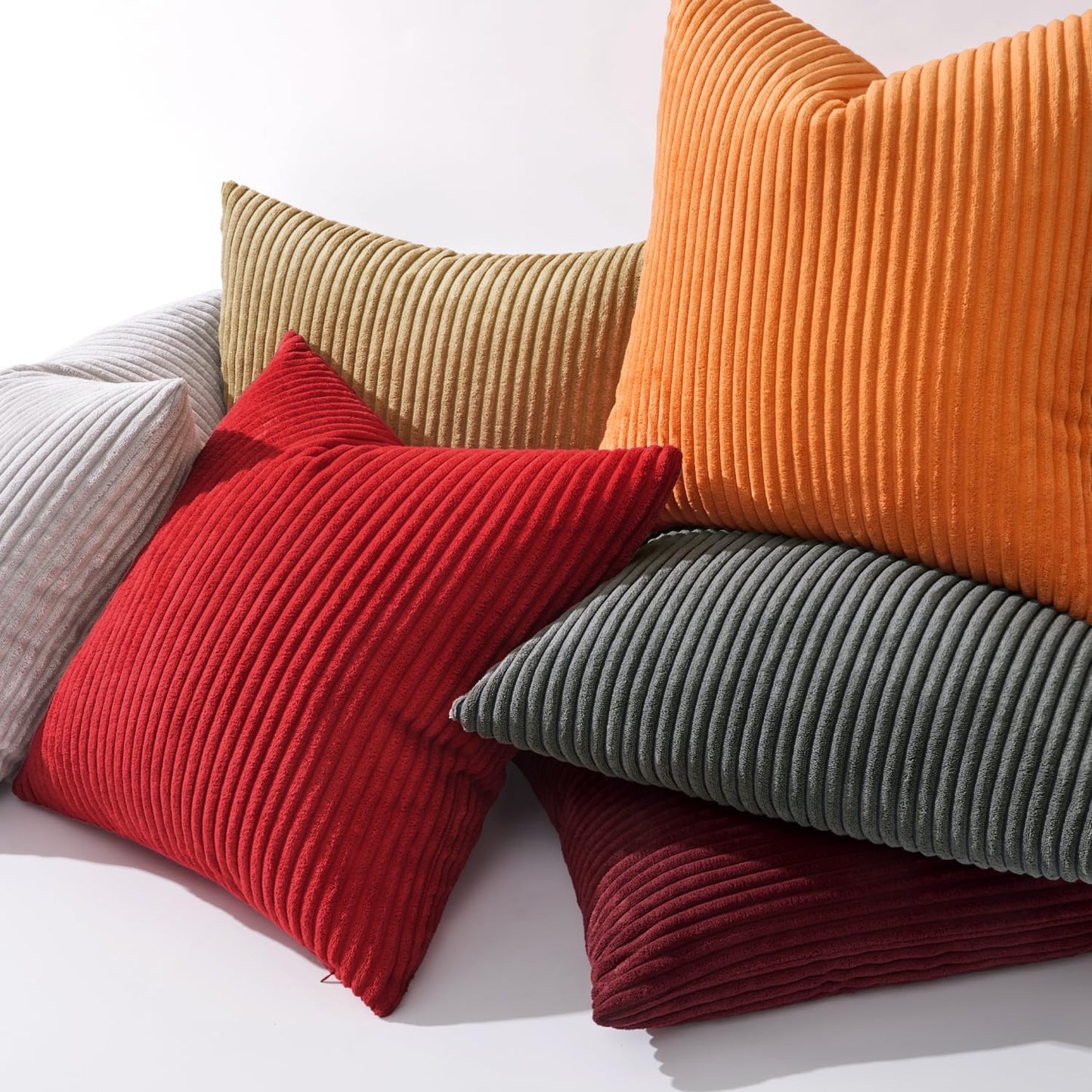 MIULEE Decorative Corduroy Pillow Covers Soft Solid Pack of 2 Cushion Cases Boho Square Throw Pillow Covers Christmas Red Pillowcases for Couch Chair Sofa Bed Living Room Home Decor 18 x 18 Inch