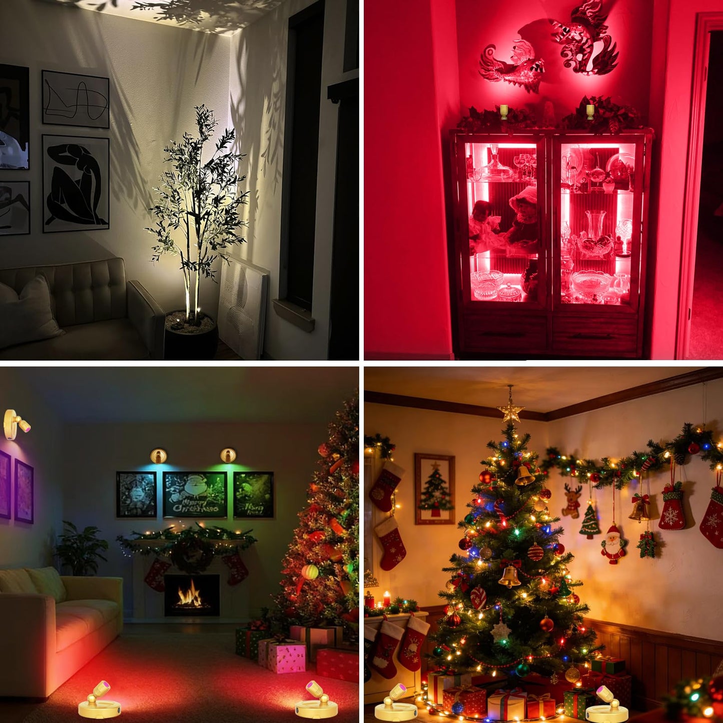 HAMVIDNE Indoor LED Spotlight, Battery Operated RGBW Spotlights with Remote, 12 Colors Changing Plant Tree Spot Light with Timer, Up Lights for Wall Art Picture Display Dartboard Painting Accent-Gold