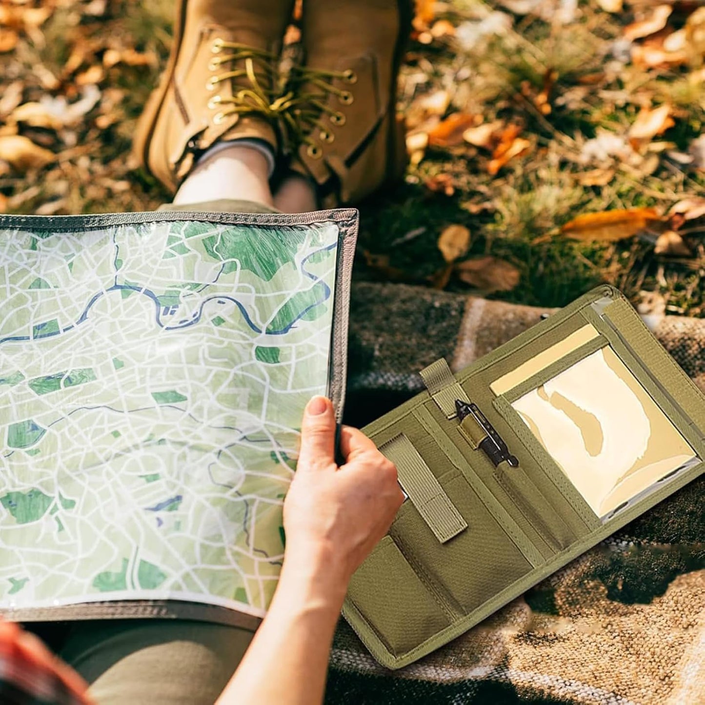 WGLILO Tactical Map Case, Military-Grade Army Gear for Land Navigation Kit Outdoors or Hiking, Map Pouch Holder Army Protector Foldable Storage Bag, 13 x 10, Tan