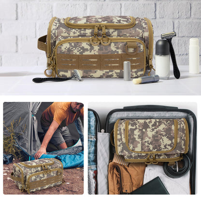 Prokva Tactical Toiletry Bag for Men, Hanging Hygiene Bag, Travel Dopp Kit Organizer for Shaving, Shower Essentials and Toiletries, Desert Yellow (Empty Bag)