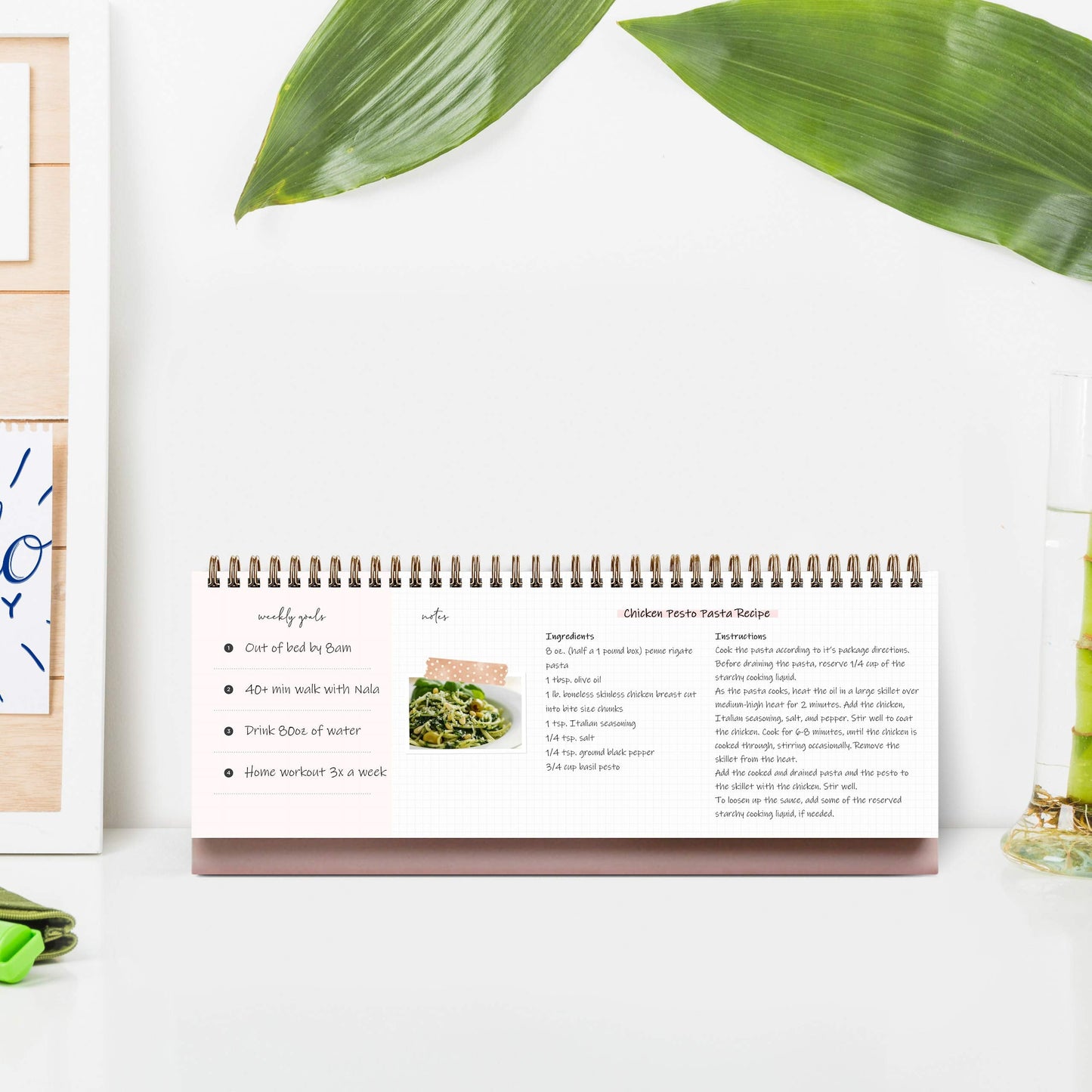 Belle Fleur Non-Dated Spiral Weekly Desk Calendar Planner, 60 Week Inspirational to Do List Pad Desktop Stand, 3.75" x 10.5", La Lune Collection by Bright Day