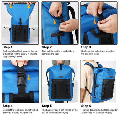 MIER Dry Bag Waterproof Backpack 30L Dry Sack Heavy Duty Roll-Top Closure for Kayaking, Beach, Boating, Swimming, Surfing, Blue
