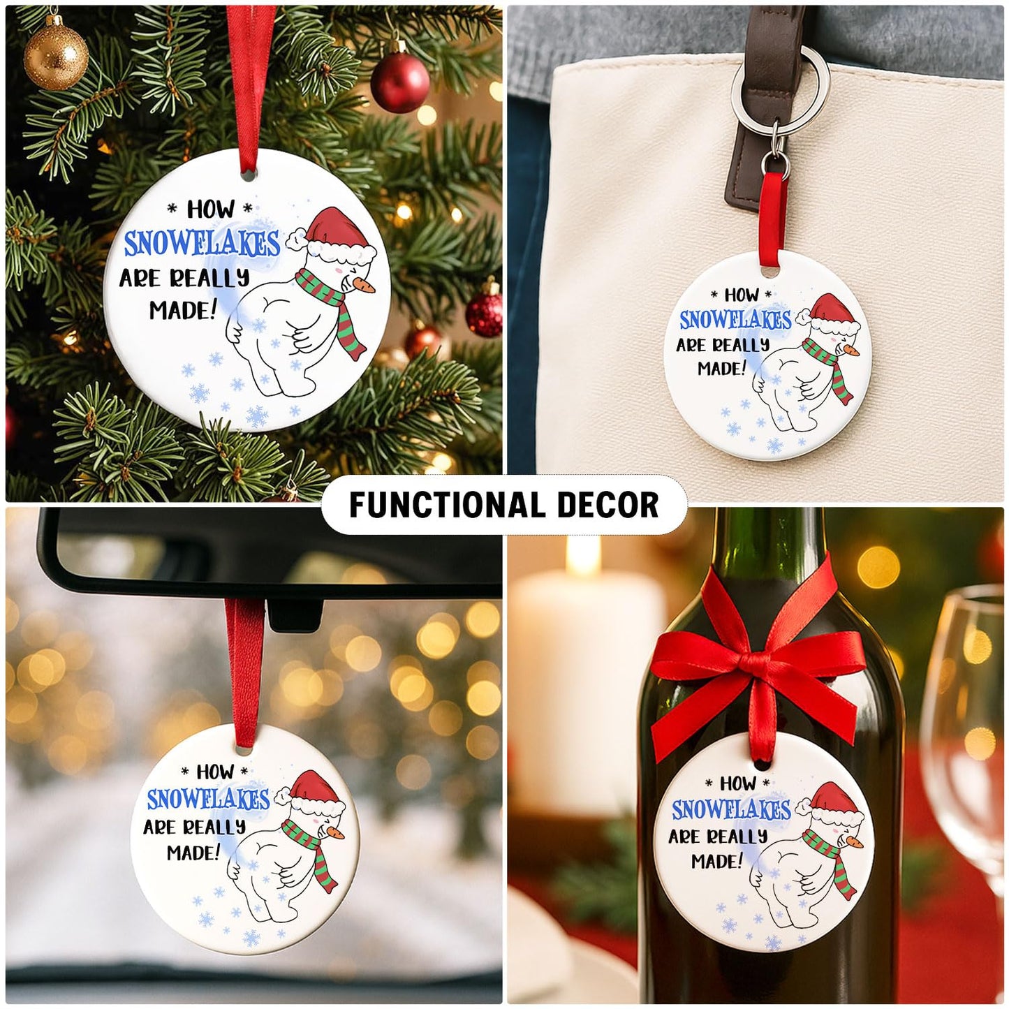 Funny Snowman Christmas Ornament, How Snowflakes are Really Made Gag Ornament 2026, White Elephant Gifts for Adults, Hilarious Fart Joke Holiday Tree Decoration for Men Women