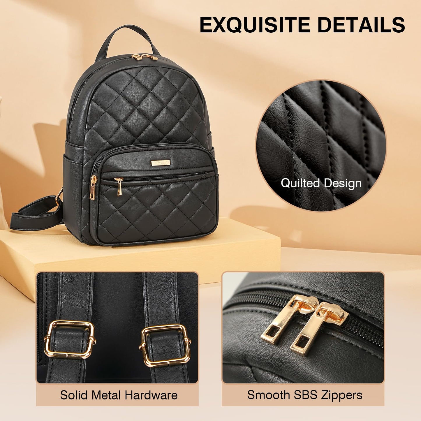 Marvolia Mini Backpack for Women - Vegan Leather Small Backpack Fashion Backpack Purse for Travel Work Shopping - Black