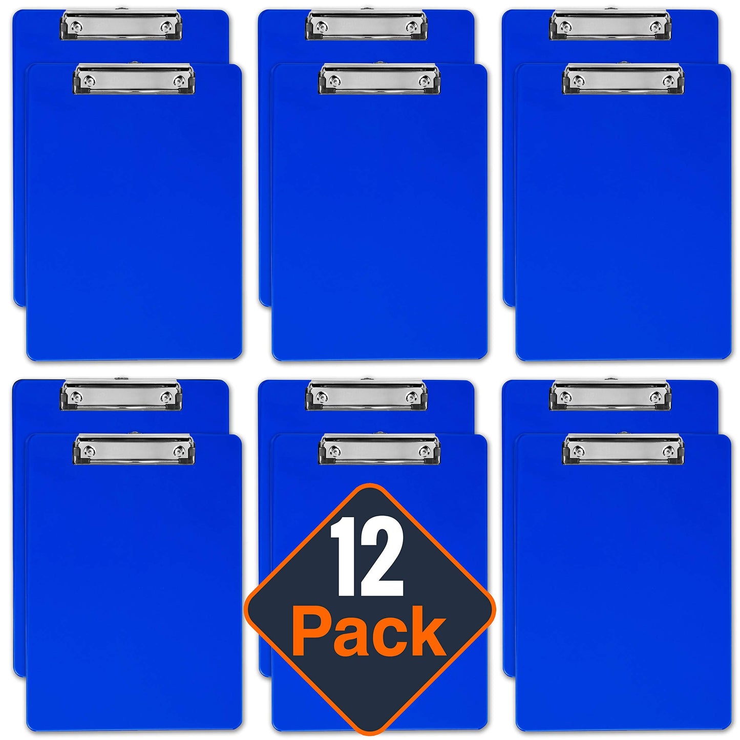 Blue Plastic Clipboard with Low Profile Clip (Pack of 12) - Letter Size Clip Board Blue with Flat Clip, A4 Size Acrylic Clipboard for Boys and Girls | Cute Aesthetic College & Back to School Supplies