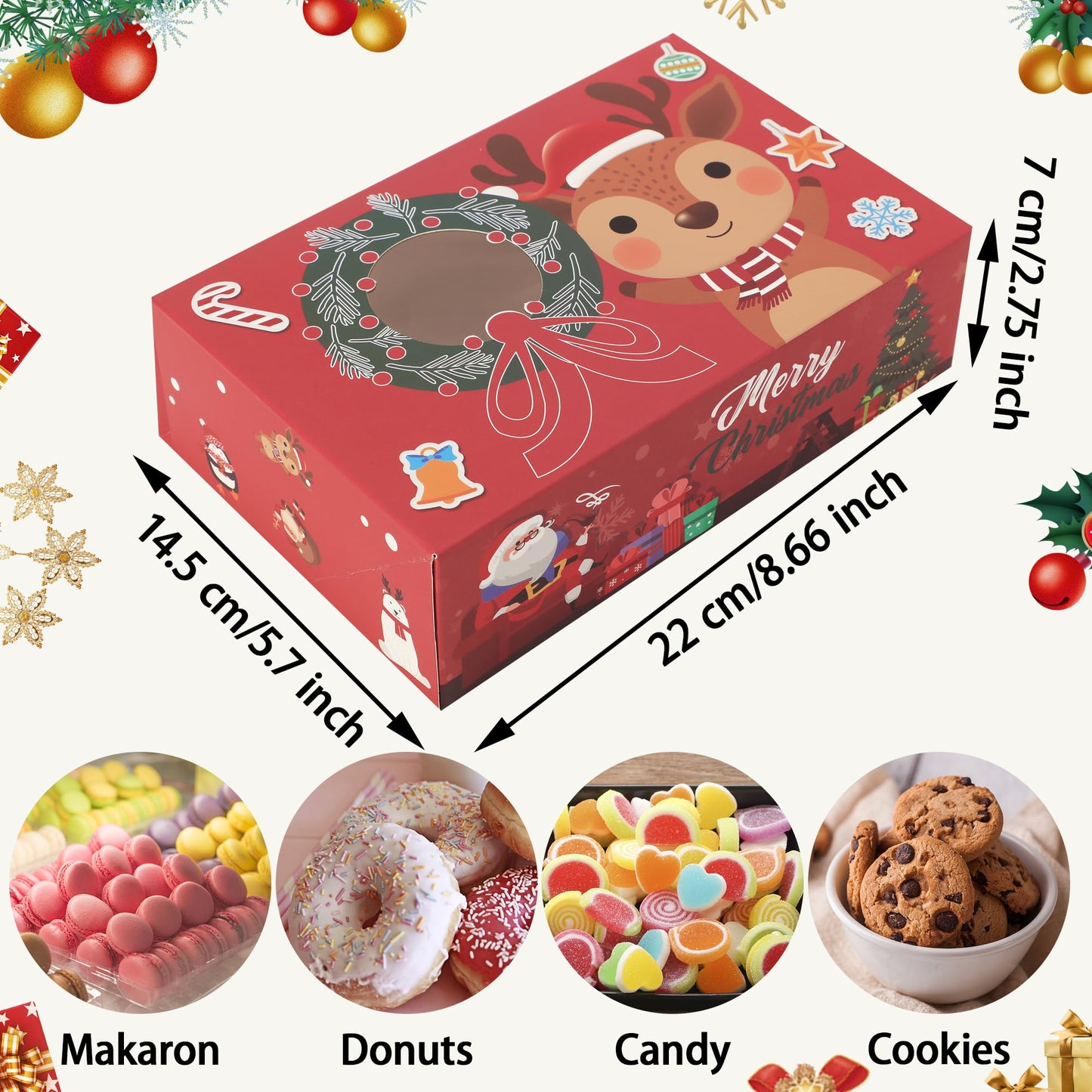 SAITI 24 PCS Christmas Cookie Boxes Bakery Christmas Treat Boxes Christmas Cookie Tins with Lids Christmas Cookie Gift Baking Box for Gift Giving Holiday Party Food Packaging Containers, Update 2025