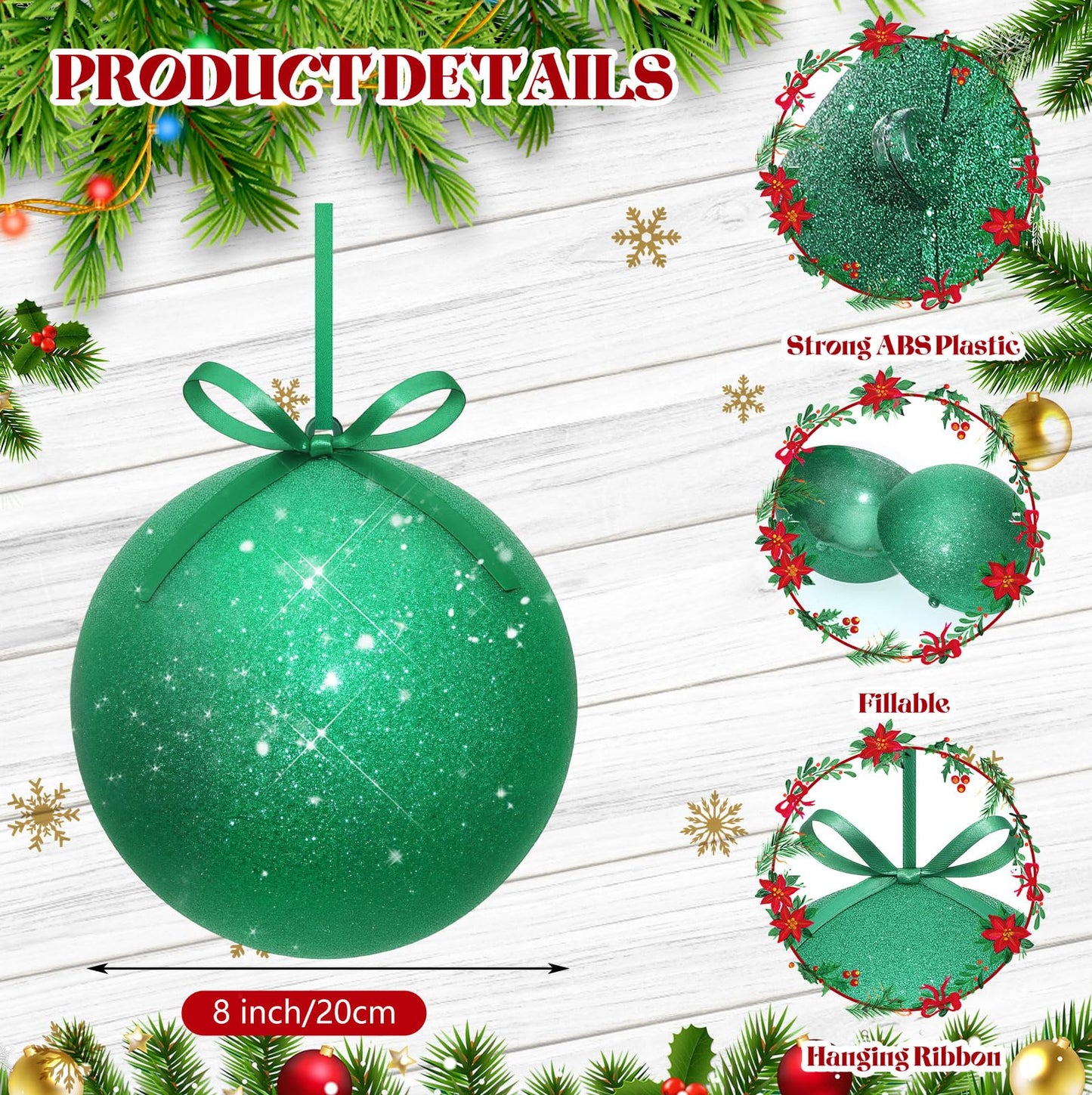 Zubebe 2 Pcs 8" Giant Fillable Christmas Ornaments with Ribbons Oversized Plastic Xmas Balls for Outdoor Lawn Yard Decor, Tree Hanging, Holiday Gifts(Matte Pink)