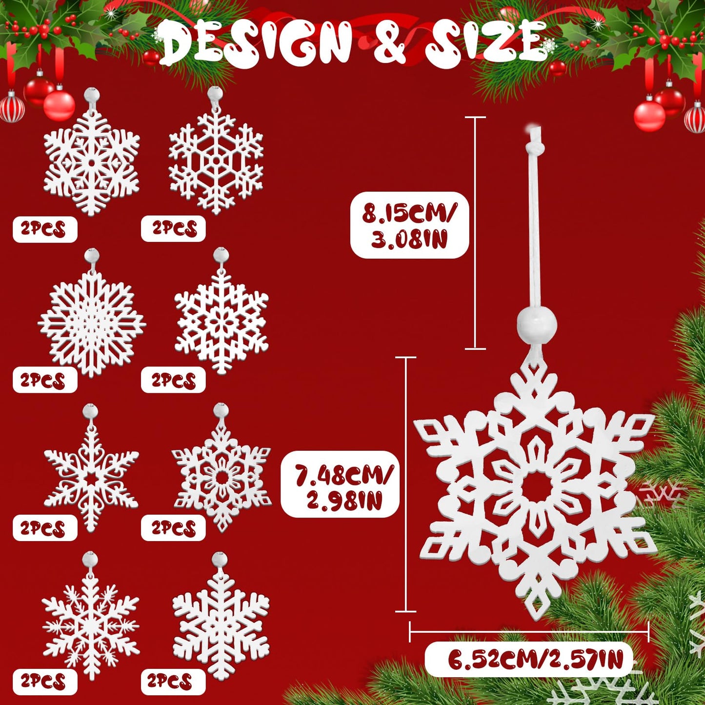 MEMOVAN 3inch White Snowflakes Ornaments 16PCS Wooden Snowflakes Hanging Decorations Winter Snowflake Christmas Ornament for Xmas Tree Garland Holiady Window Wonderland Crafts 8 Styles