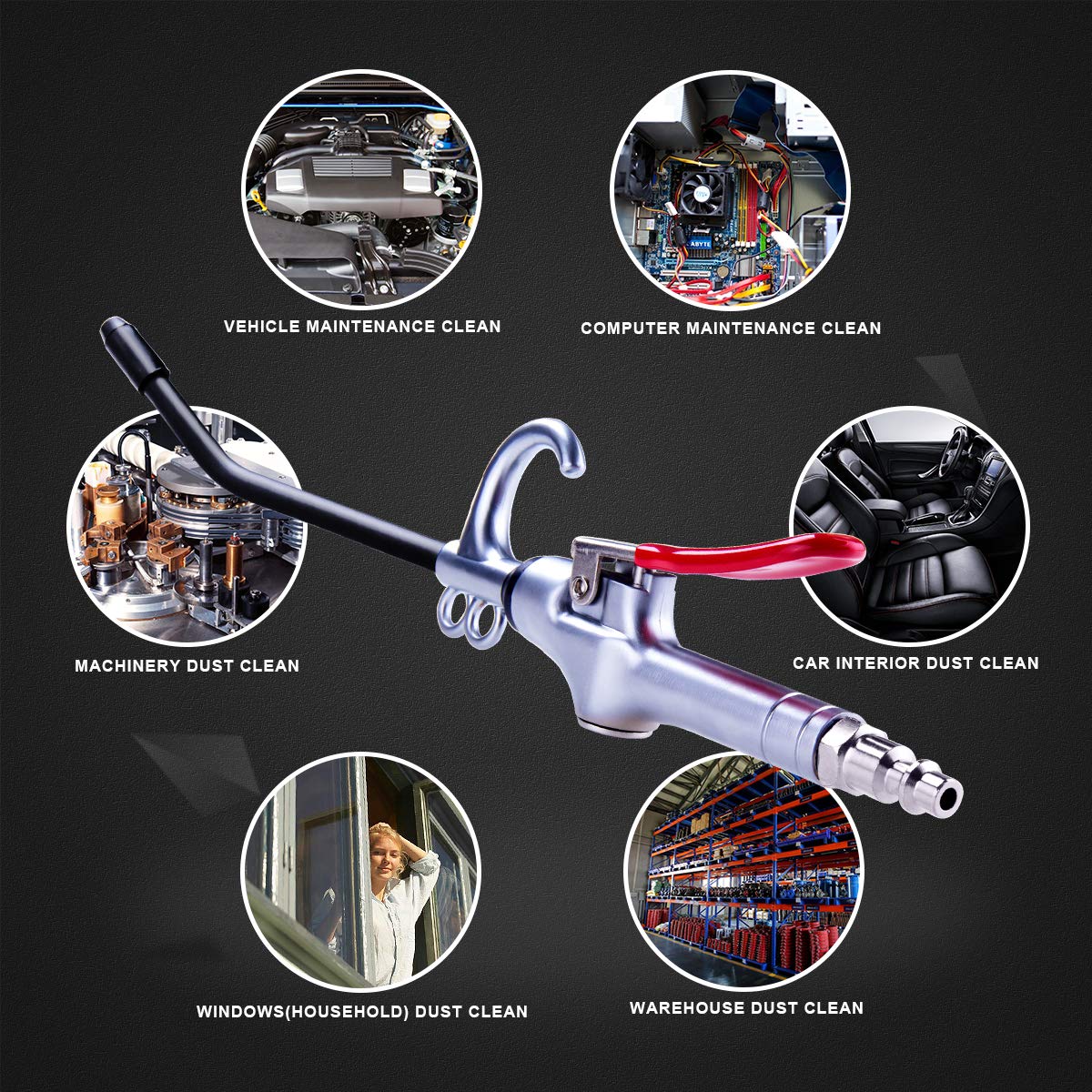High Volume Air Blow Gun Alluminum Rubber Guard Air Flow Nozzle,Industrial Household Air Blower Gun,Pneumatic Air Compressor Accessories Dust Cleaning Tool