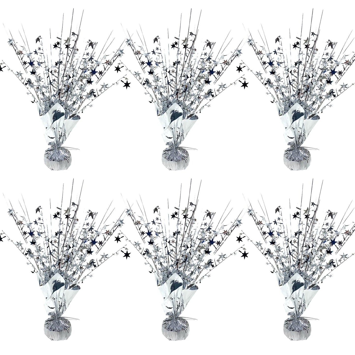 FUBININA 6 Pack Metallic Foil Spray Centerpiece Star Table Decoration Burst Glitter Tabletop Centerpieces for Birthday Christmas New Years Nye Wedding Graduation Holiday Party Supplies Decor, Silver