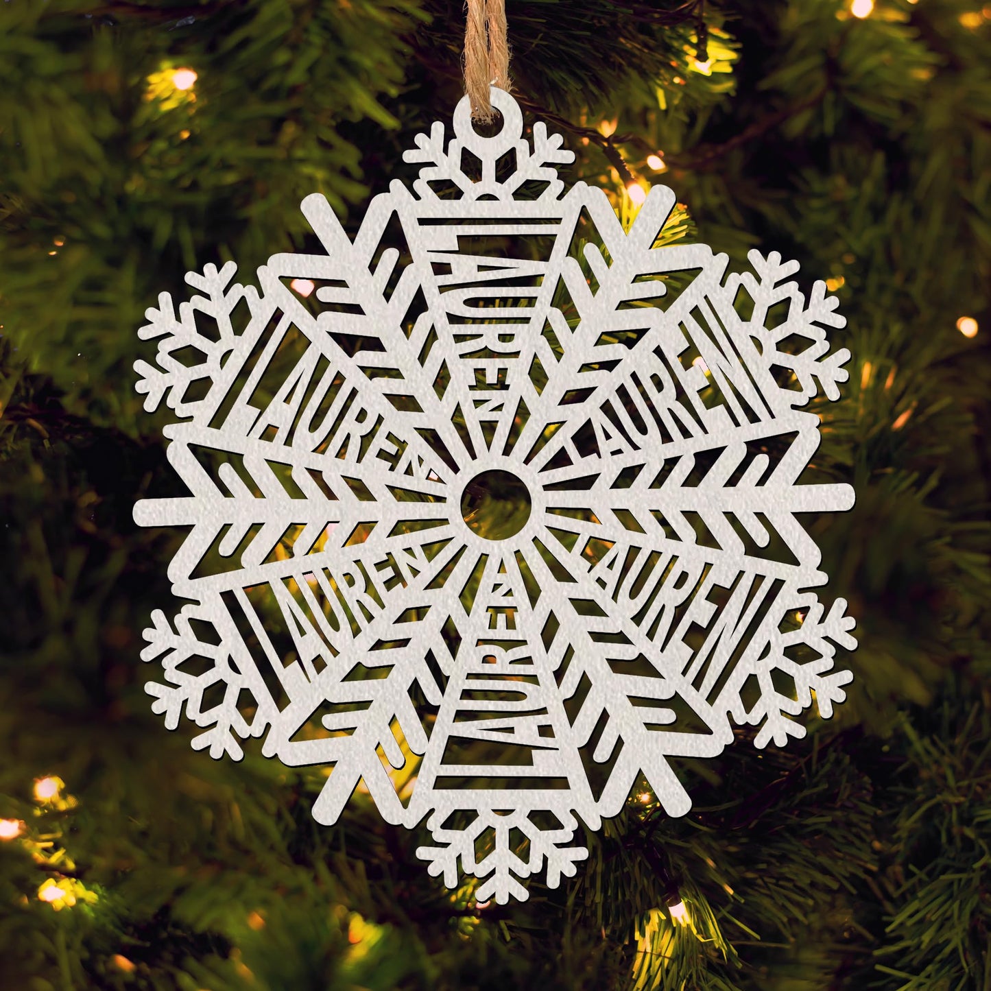 Personalized Planet Snowflake Christmas Tree Ornament with Custom Name Cut on White Wood | Christmas Holiday Décor | Ready to Hang