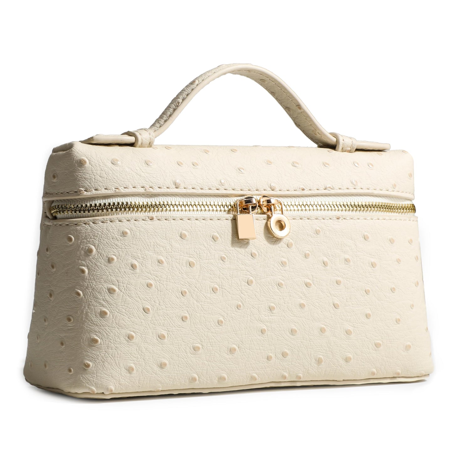 Rejolly Crossbody Bag for Women Small Top-Handle Pouch Purse Shoulder Handbag Synthetic Ostrich Leather Cream White (Gold Hardware)