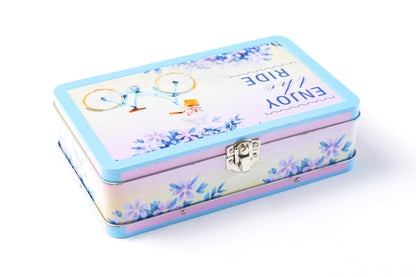 DAHO Metal Storage Box with Hinge for Office, School, Home, Makeup, Arts & Crafts and Accessories (Enjoy the Ride)